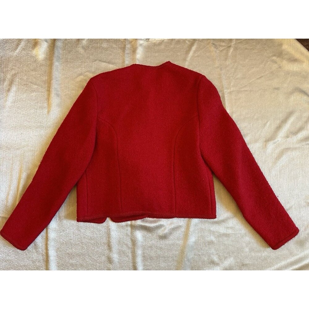 Vintage The Eagles Eye 100% Wool Cardigan Coat Sweater Red Buttons Christmas Sz8 - Picture 2 of 9